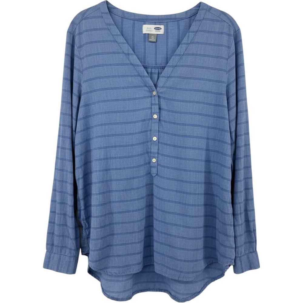 Old Navy‎ Tunic Top Womens XL Blue Striped Henley V-Neck Long Sleeve Relaxed